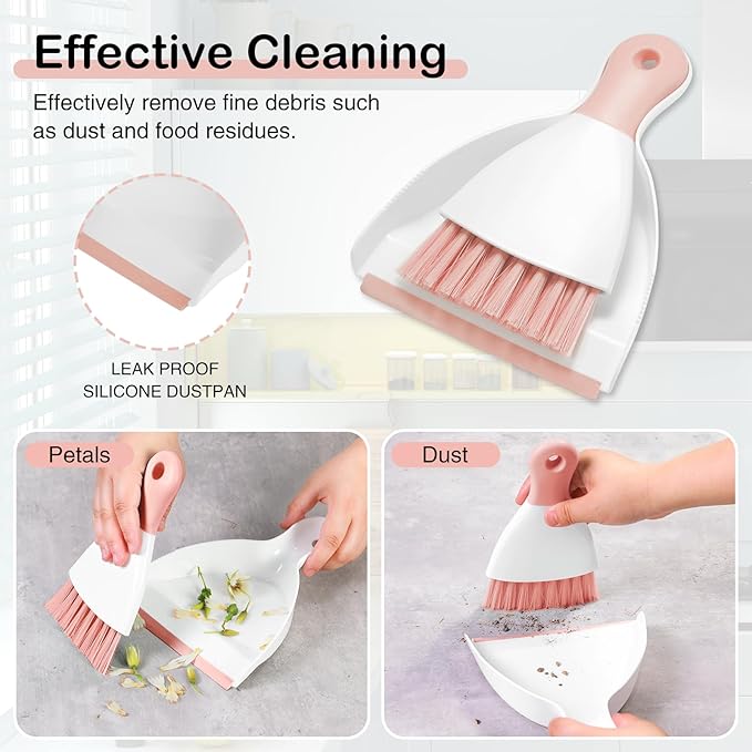 NACENA Mini Dustpan and Brush Set, Small Broom and Dustpan Set Dust Pan and Mini Hand Broom Dustpan and Broom Combo Compact for Home Table Keyboards Sofa Kitchen, Pink