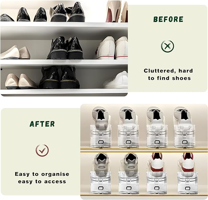 FENRUNXU 10 Pack Transparent Shoe Stacker,Shoe Slots Organizer for Closet, Shoe Display Space Saver,Adjustable Shoe Rack Organizer Holder for High Heels,Sneakers(Transparent)