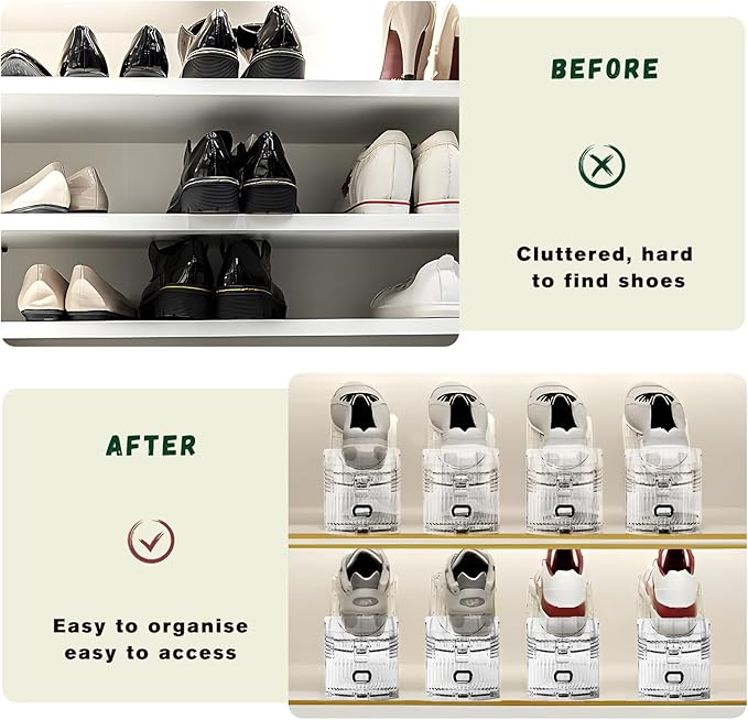 FENRUNXU Shoe Slots Organizer for Closet,8 Pack Shoe Stacker Shoe Rack Organizer for Closet Space Saver Storage Shoe Holder Organization(Transparent)
