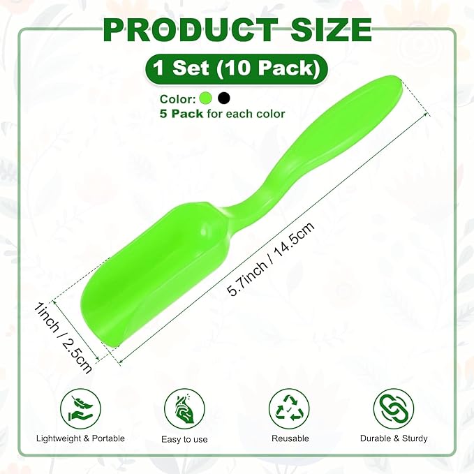 10-Pack Mini Gardening Shovel Spoon, Plastic Garden Soil Scoops for Cultivation Digging Transplanting/Flower Planting/Plant Succulent, Colorful Small Gardening Tools [Black, Green]