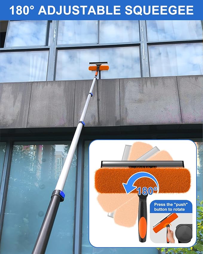 26 Foot High Reach Duster Kit with 5-20 ft Telescoping Extension Pole, High Ceiling Duster, Cobweb Duster, Window Squeegee, Feather Duster, Outdoor & Indoor Extendable Duster Cleaning Kit