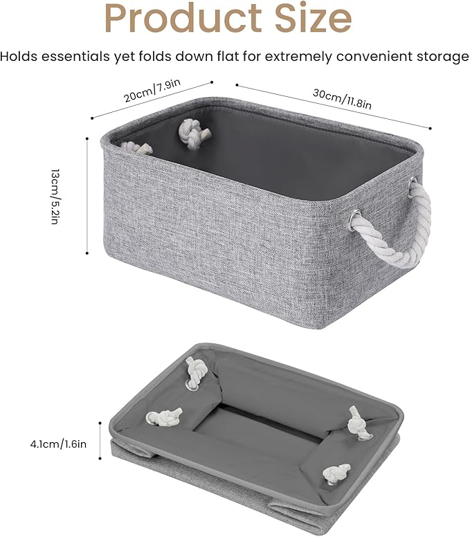 Storage Baskets for Shelves 11.8x7.9x5.2 Inch-Foldable Fabric Organizing Storage Bins with Handles, Closet & Bathroom Organizer, Home Storage for Kitchen, Office (1-Pack, Gray)