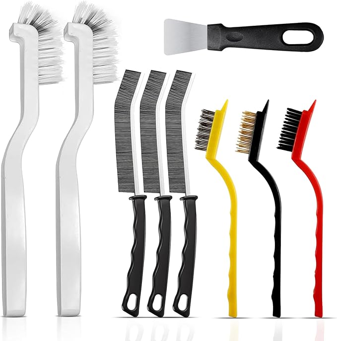 Multi-Purpose Hard Bristle Brush Set, Crevice Cleaning Brush Kit for Deep Cleaning Kitchen, Bathroom, Grout, Sink, Cup, Teapot, Bottle, Blender, Corners, Tight Spaces, 9 Pack