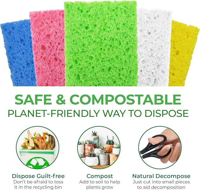Compressed Cellulose Sponges - 16 Pack Natural Pop Up Dish Sponge for Kitchen - Compostable Plant-Based Cleaning Sponges Bulk – Non Scratch Natural Sponge for Dishes & Household Cleaning
