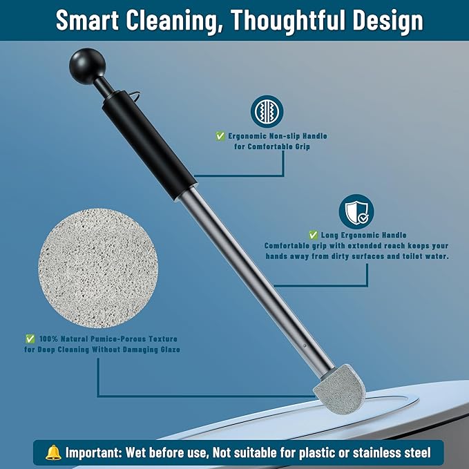 Pumice Stone Toilet Bowl Cleaner,16.7Inch Toilet Pumice Stone with Handle Cleans Hard Water Ring Calcium Buildup&Stains for Toilet Bath Kitchen Household Cleaning (Black)