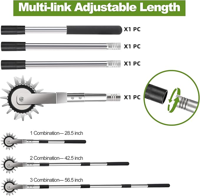 Wheel Rotary Manual Edger Lawn Tool, Grass Edge Trimmer, Sidewalk Lawn Edger Tool, Adjustable 3 Sections Stainless Steel Handle, Ergonomic, 56"