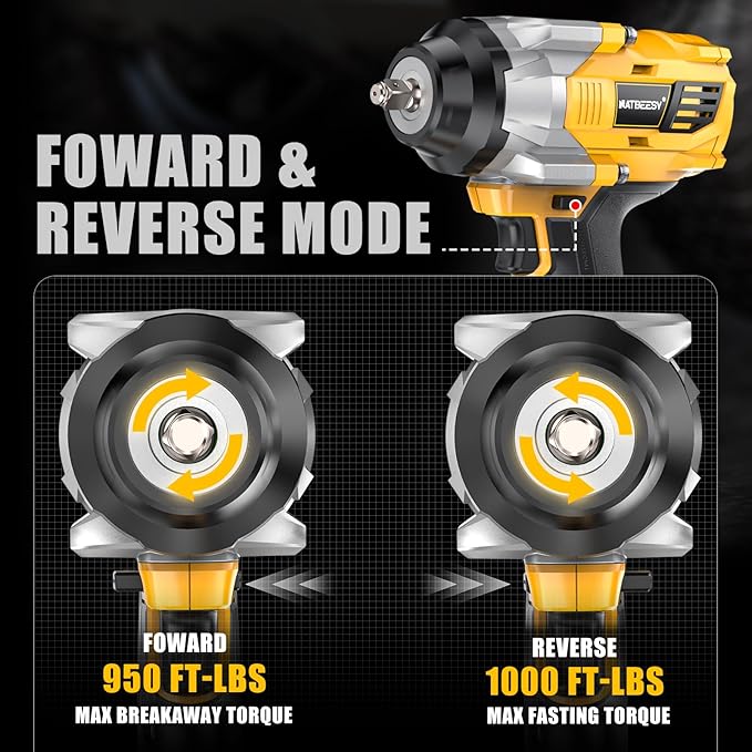 Cordless Impact Wrench Compatible with DeWalt 20V Battery: 1/2 Inch Hog Ring Impact Driver - High Torque - 1360N.m/1000Ft-lbs Cordless Impact Gun - Brushless Motor with LED Light - Tool Only