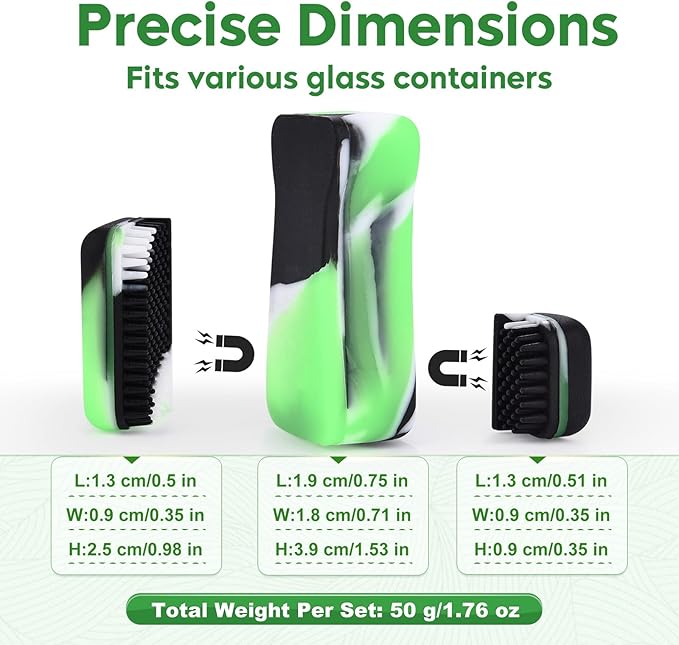 Magnetic Glass Cleaner Kit - Reusable Pipe Cleaning Tool Deep Cleans Hard-to-Reach Stains Two Silicone Brush with Handle Design Versatile for Glassware, Ceramic Surfaces, Green