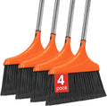 4 Pack Heavy-Duty Angle Broom for Floor Cleaning with 52" Long Handle Stiff Bristle Angle Commercial and Industrial Broom, Indoor Outdoor Broom for Garage Kitchen Office Lobby Patio