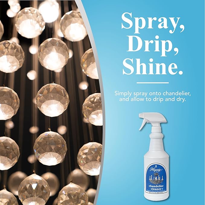 Hagerty Chandelier Cleaner - Spray On Chandelier Cleaner Drip Dry Spray No Wipe - Crystal Cleaner for Chandeliers, Glass Cleaner Spray, for Crystal, Glass, Bronze, Metal - Sprays up to 25 Feet - 32 Oz