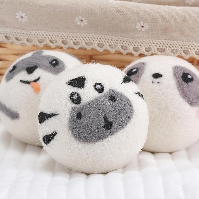 Wool Dryer Balls Handmade 3 Pack XL,Organic Laundry Dryer Balls,100% New Zealand Wool Natural Fabric Softener,Reusable 1000 Loads,Wrinkles Free, Shorten Drying Time,Baby Safe (3 Pack XL,Cute Animals)