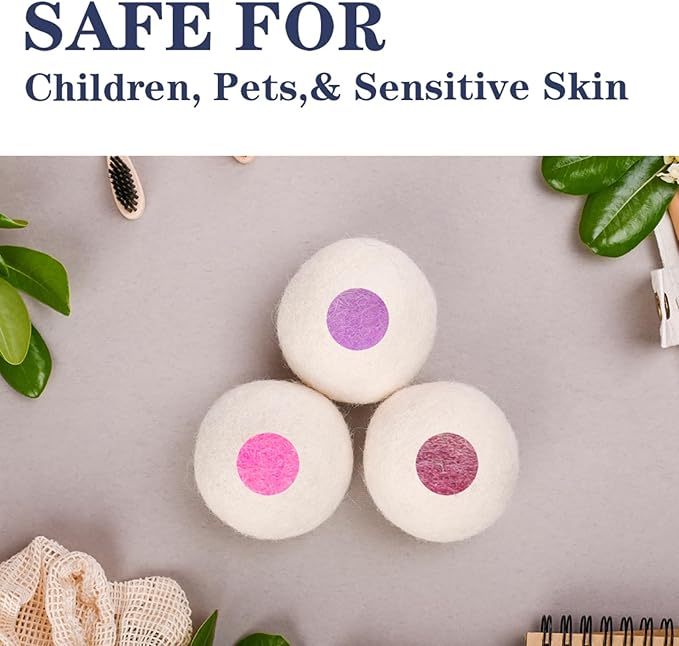 Wool Dryer Balls 6PCS Pure Organic Laundry Wool Tumble Dryer Ball Reusable Natural Fabric Softener Reduce Wrinkles and Drying Time