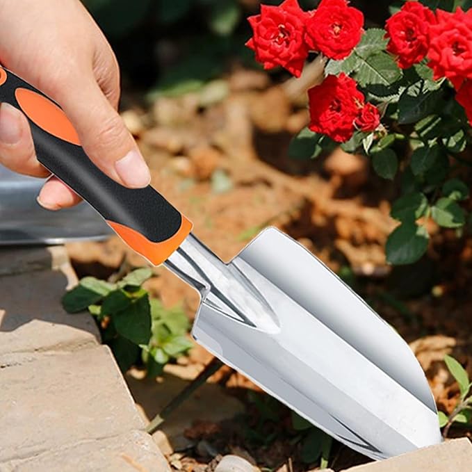 Garden Shovel Garden Hand Trowel, Heavy Duty Gardening Hand Tools with Ergonomic Handle, Rust Resistant Small Garden Spade for Diligent Farmer Soil Excavation, Planting and Transplanting (Orange)