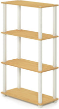 Furinno TURN-S-TUBE Storage Shelves, 4-Tier Book Shelf, Corner Shelf, Toolless Open Shelves, for Organization and Storage, Living Room, Garage, Home Office, Beech