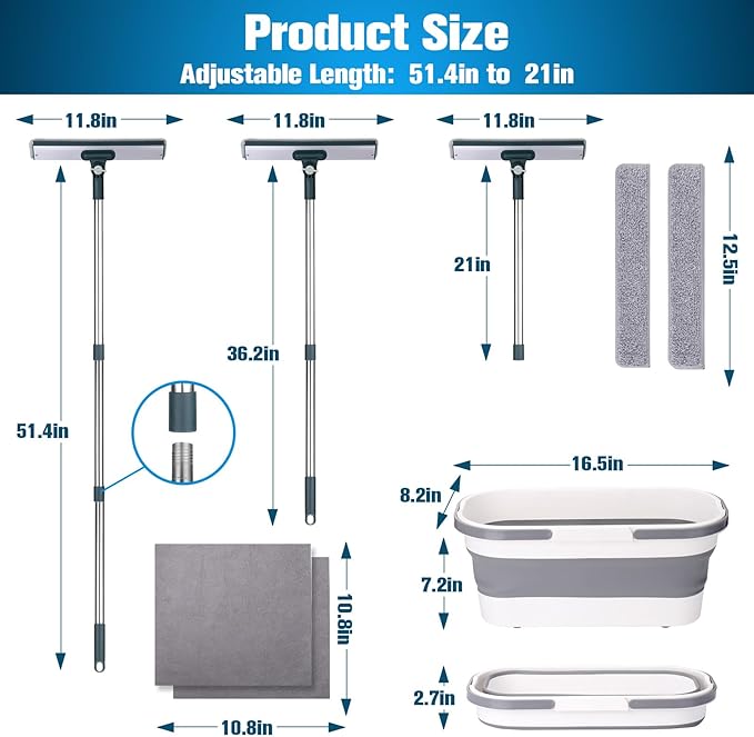 XANGNIER Window Cleaning Kit Tool with Storage Bucket,Window Washing Kit with Extension Pole,Professional Windows Washer Cleaner Squeegee Kits,Commercial&Household Use,Indoor&Outdoor High Windows