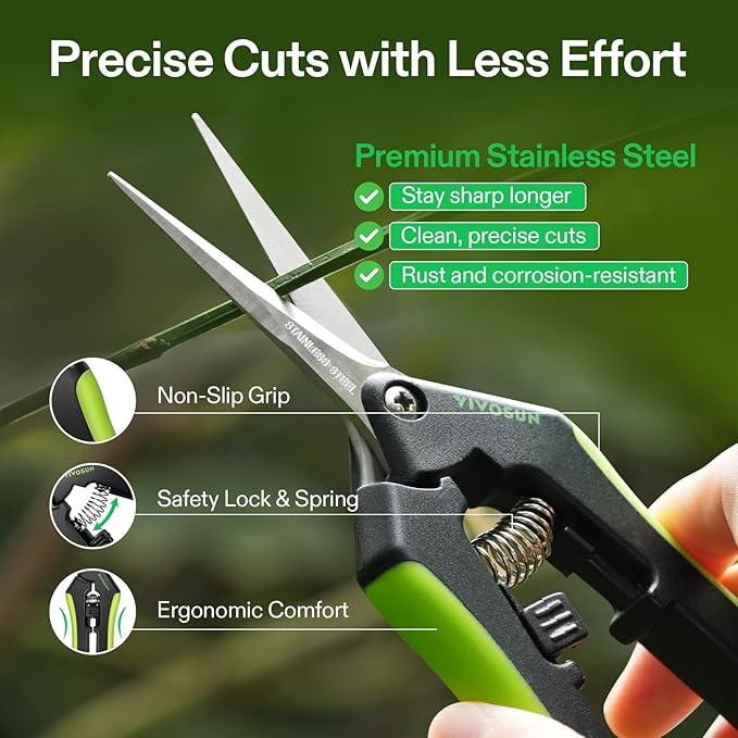 VIVOSUN Gardening Scissors, 6.5 Inch Hand Pruner Pruning Shear with Straight Stainless Steel Blades Black and Green 2-Pack