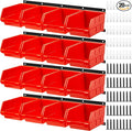 Maitys Wall Mounted Storage Bins Plastic Hanging Stackable Storage Parts Garage Tool Organizer for Screws, Nuts, Bolts, Nails, and Small Hardware Parts, 16x Bins & 4 x Rails(Orange)