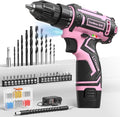 Pink Cordless Drill Set, Electric Power Drill for Women, Lightweight Electric Screwdriver Driver with Battery & Charger, 3/8" Keyless Chuck, Womens Tool Kit for Home DIY Projects