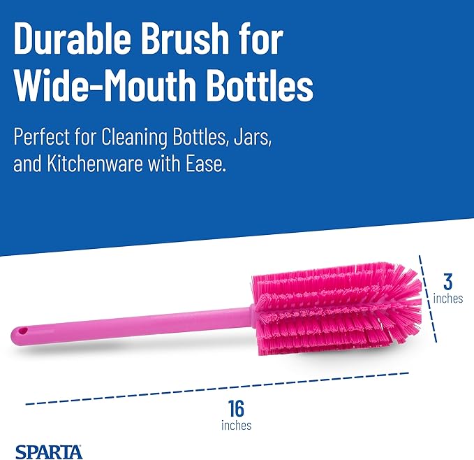 SPARTA Scrub Brush Bottle Brush, Dishwasher Safe Brush with Hanging Hole for Cleaning, Plastic, 16 Inches, Pink