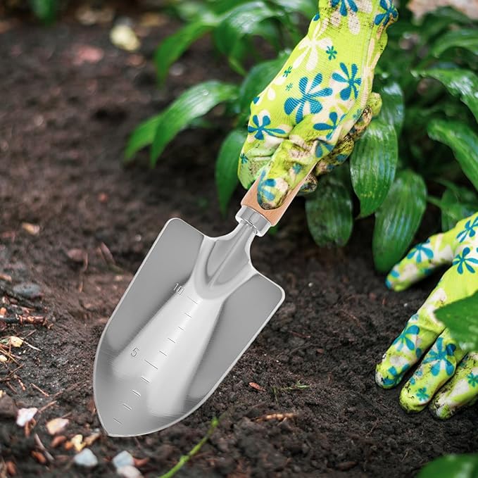Wood Handle Gardening Shovel and Hand Trowel for Outdoor Planting and Digging, Wide Blade Small Spade Garden Tool with Sturdy Wooden Handle for Lawn and Vegetable Beds