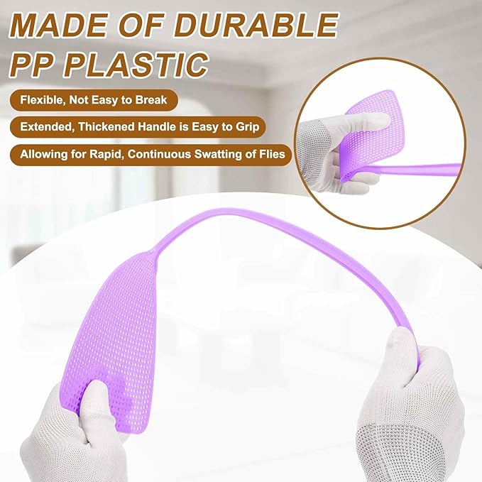 HARFINGTON 2pcs Fly Swatter 5.5"x4.9" Plastic Manual Heavy Duty Long Handle Fly Swatter for Home Indoor Outdoor, Purple