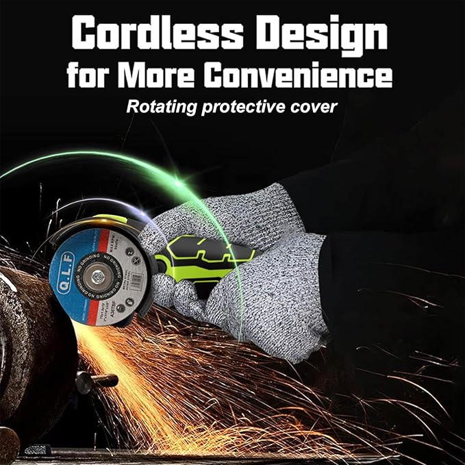 Cordless Brush Angle Grinder Kit, 19500rpm Mini Electric Angle Grinding Tool with 2pcs 16.8V 2000mAh Batteries and 5-Cutting Discs, Grinder Handheld Cutter for Metal Wood