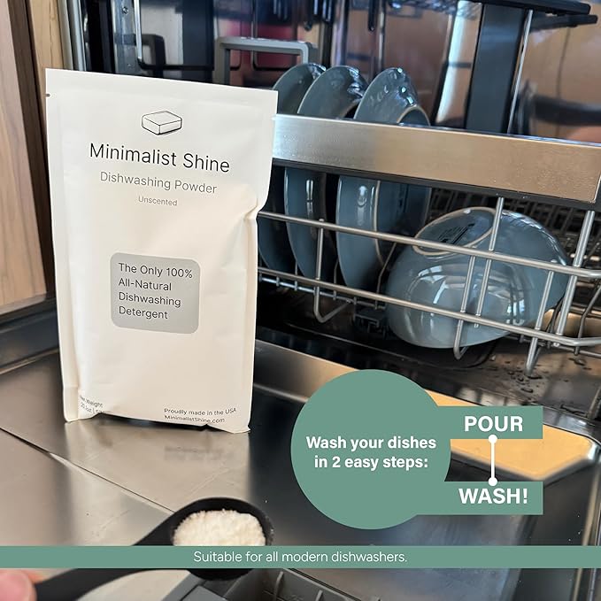 Dishwasher Detergent, 100% Plastic-Free Dishwashing Soap, Eco-Friendly, All Natural Sustainable Dishwasher Powder, Cuts Grease and Grime, Non-Toxic and Unscented, 60 Loads