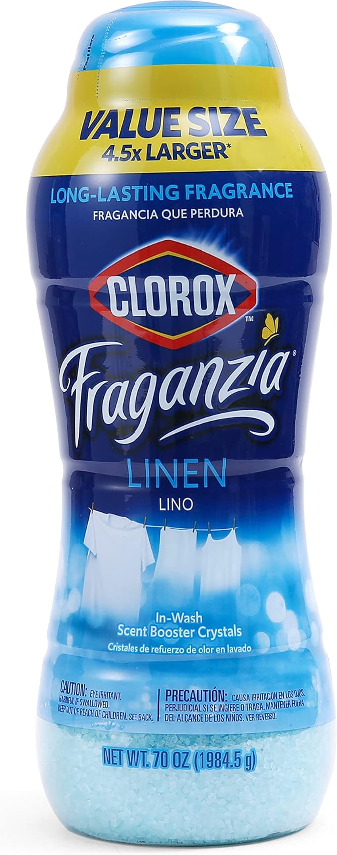 Clorox Fraganzia Laundry Scent Booster Crystals, In-Wash Fragrance Beads for Fresh-Smelling Clothes & Linens, Safe for All Fabrics & Colors, Easy-Pour Bottle, Linen Scent, 70 Oz