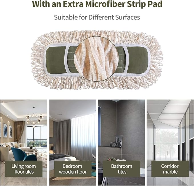 Eyliden Dust Mop with Reusable Washable Pads - One Touch Replacement, Height Adjustable Handle, Total 2 Mop Cloths, Wet Dry Mops for Floor Cleaning, Hardwood, Laminate, Tile Floor Push Dust Broom