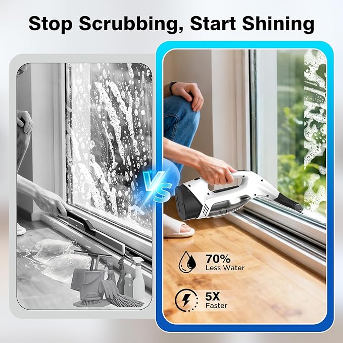 Window Vacuum Squeegee Cordless, Electric Window Cleaner Tool with Water Collection Tank, Window Cleaning Kit Shower Squeegee for Glass Doors, Windows, Mirrors, Car
