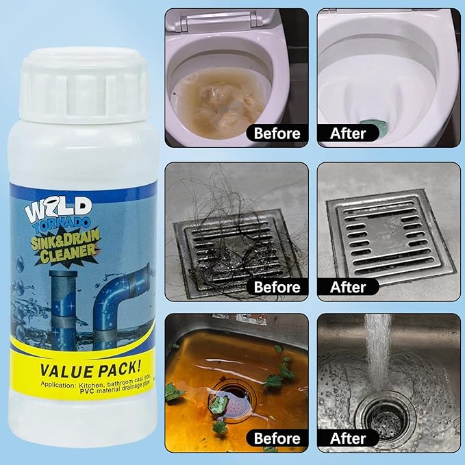 4Pcs Wild Tornado Pipe Dredge, Powerful Sink and Drain Cleaner Powder, Fast Foaming for Kitchen Toilet Pipeline Quick Cleaning Tool