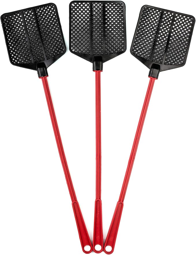 Rubber Fly Swatter, Long Fly Swatter Pack, Fly Swatter Heavy Duty, Red Color (3 Pack)