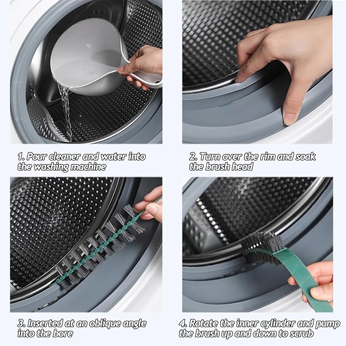 3 Pack Washing Machine Cleaning Brush, Crevice Brush of Drum Washing Machine, Home Essentials Cleaning Brush, Long Coil Brush Washing Machine Brush Stiff Bristle Cleaning Tool (3Pcs Gray)