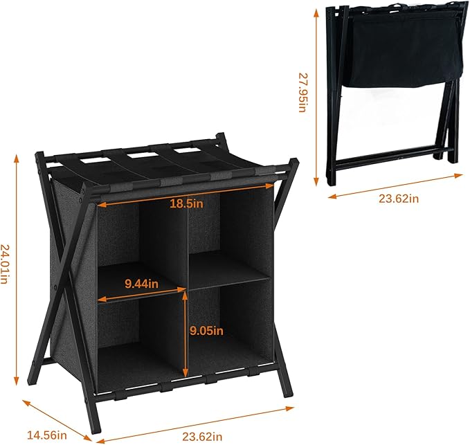 aboxoo Luggage Rack with storage, Guest Room Folding Suitcase Stands, Holds up to 120 lb, Space Saving Suitcase Holders for guest room, Bedroom Hotel, Black