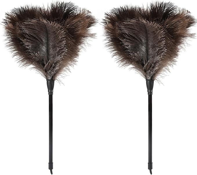 Ostrich Feather Duster-14.9 Inch Mini Natural Feathers Dusters with Plastic Handle Reusable Handheld for Cleaning Supplies Home Car Office(2pcs)