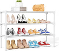 34" Widening Design Shoe Rack for Closet 16 Pairs Small Spaces Non-Woven 3 Tier Shoe Organizer Stackable Metal Shoe Shelf for Entryway, Bedroom White