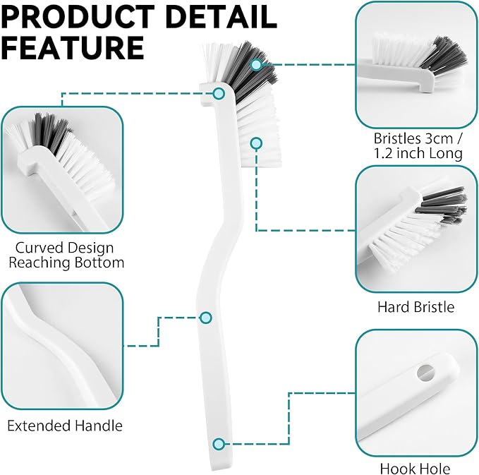 8 Pcs Crevice Cleaning Brush Set, Multi-Purpose Hard Bristle Brushes for Deep Cleaning Kitchen, Bathroom, Grout, Sink, Cup, Teapot, Bottle, Blender, Corners, Tight Spaces (Multicolor)