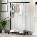Industrial Pipe Clothing Rack, Heavy Duty Metal Clothes Rack With Wheels, Rolling Garment Rack with Bottom Shelf for Home Boutique Use (Black)