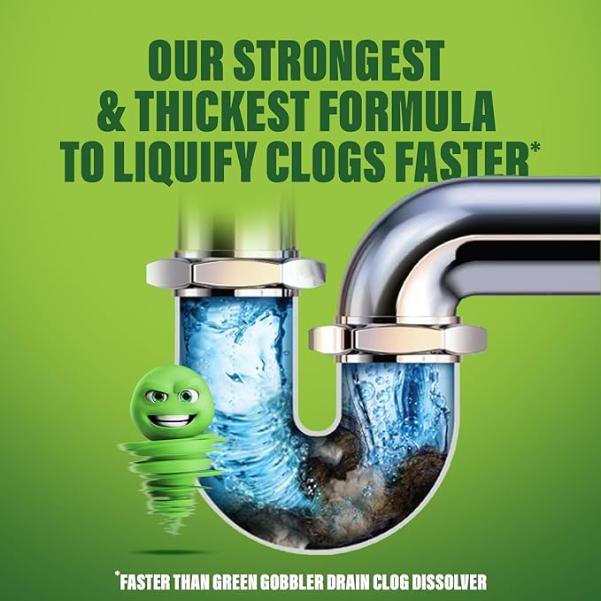 Green Gobbler Industrial Strength Grease and Hair Drain Clog Remover | Drain Cleaner Gel | Safe for Pipes, Toilets, Sinks, Tubs, Drains & Septic Systems (Packaging May Vary)