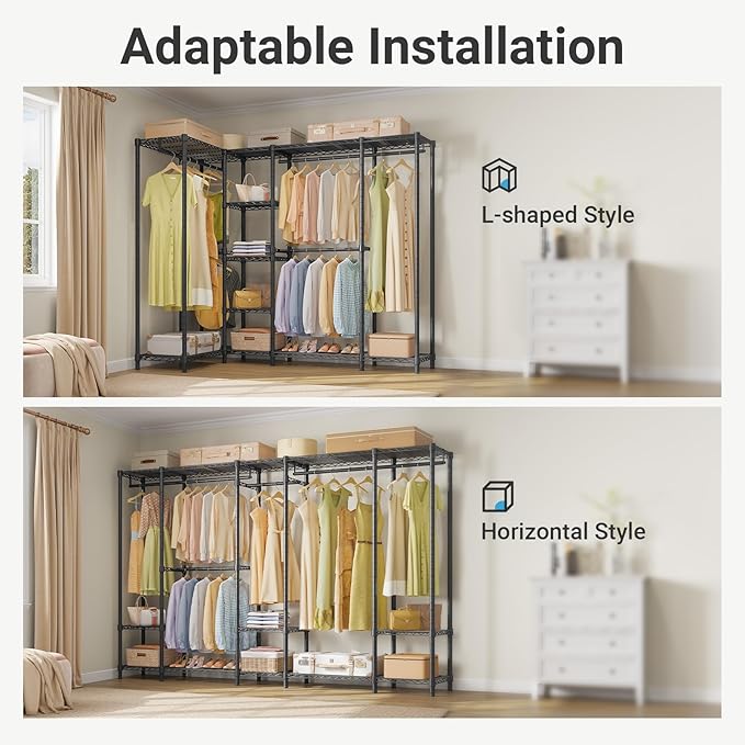 VIPEK V50 Extra Large Closet Rack Heavy Duty Garment Rack Freestanding Wardrobe with Shelves, Portable Metal Clothing Rack for Hanging Clothes, Adjustable Open Closet System, 1300 lb Capacity, Black