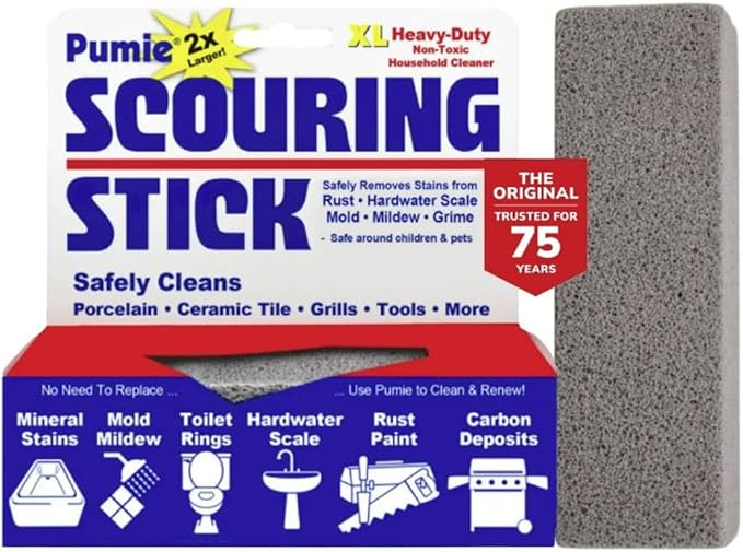 PUMIE Extra Large Pumice Scouring Stick, Regular Stick, Heavy Duty Pumice Cleaning Stone for Tough Kitchen Stains, Toilet Bowls & Rings, Extra Large Pumice Cleaning Bar for Rust & Pain