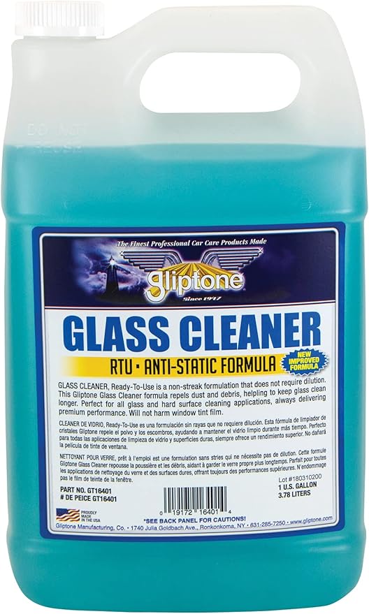 Gliptone Glass Cleaner, Ready-to-Use with Anti Static/Non-Streak Formula, Repels Lint & Dust, Safe for All Glass and Hard Surface Applications (1 Gallon)
