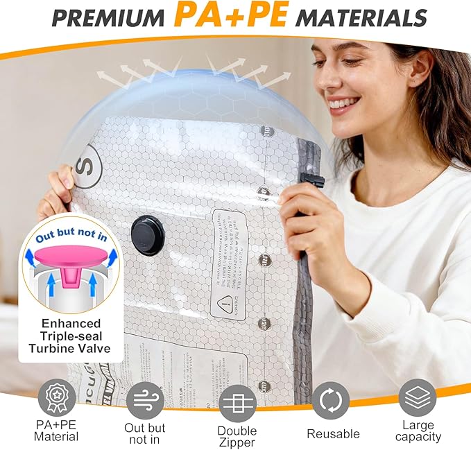 Travel Vacuum Storage Bags with Pump, Carry-on Luggage Compression Bags + Portable Electric Pump, 80% Space Saver for Clothes, Vacuum Seal Bags for Clothing Packing Travel, Pack of 9