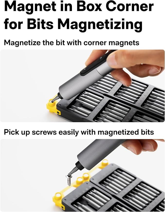 HOTO SNAPBLOQ™ S-A01 3.7V Electric Screwdriver with 56 Bits & 3 Torque Settings, Precision Screwdriver Set, 250RPM, LED Light, Lock Pick Set, Repair Tool Kit for Electronics, Door Bell, Watch