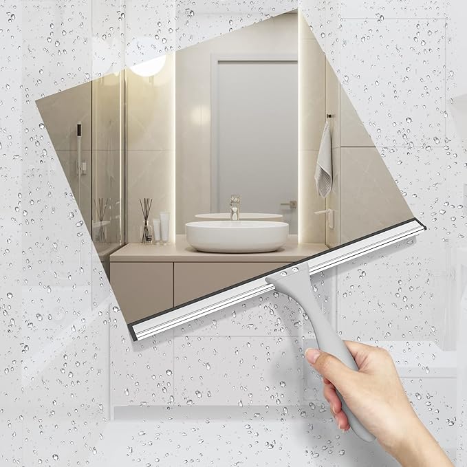 AmazerBath Squeegee for Shower Glass Doors - All-Purpose Squeegee with Hook for Shower Doors, Windows, Mirrors, Tiles and Car Glass, 12 Inches