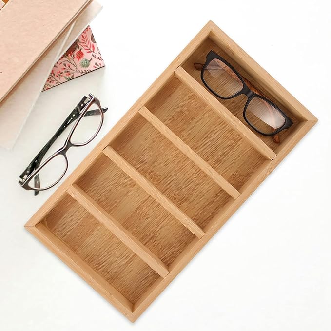 Ciieeo 2-pcs Eyeglasses Organizer Tray with 5 Compartments Sunglasses Storage Display Case Eyewear Holder for Home and Office
