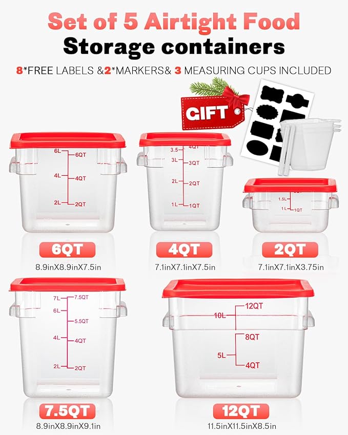 12 Quarts Sous Vide Container: 8 PCS Commercial Food Storage Containers with Lids - Clear Food Container with Scales Handles for Home Restaurant Kitchen Storage Pizza Bread N3