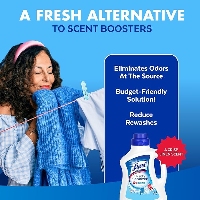 Lysol Laundry Sanitizer Additive, Bacteria-Causing Laundry Odor Eliminator, Detergent Additive, Crisp Linen, 90oz
