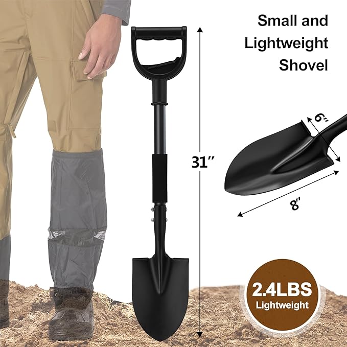 Shovel for Digging, 31" Garden Shovel with Ergonomic D-Grip, Compact Small Metal Spade Shovel for Gardening Camping, Kids Sand Beach Mini Spade, Portable