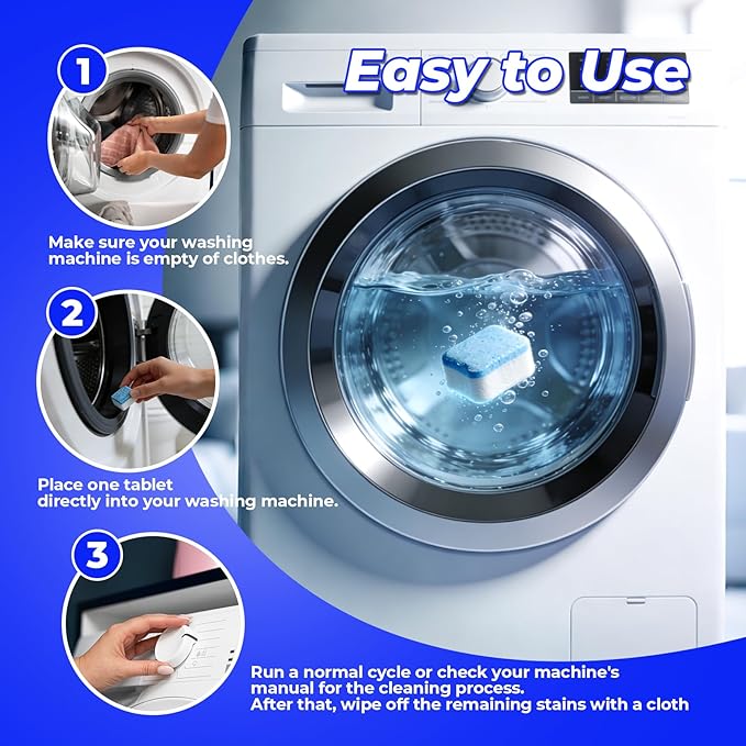 Washing Machine Cleaner (24 Pack), Washing Machine Cleaning Tablets for Front Load & Top Load HE Washers, Washer Cleaner Easily Removes Residue Grime & Odors, Septic Safe, 12 Month Supply